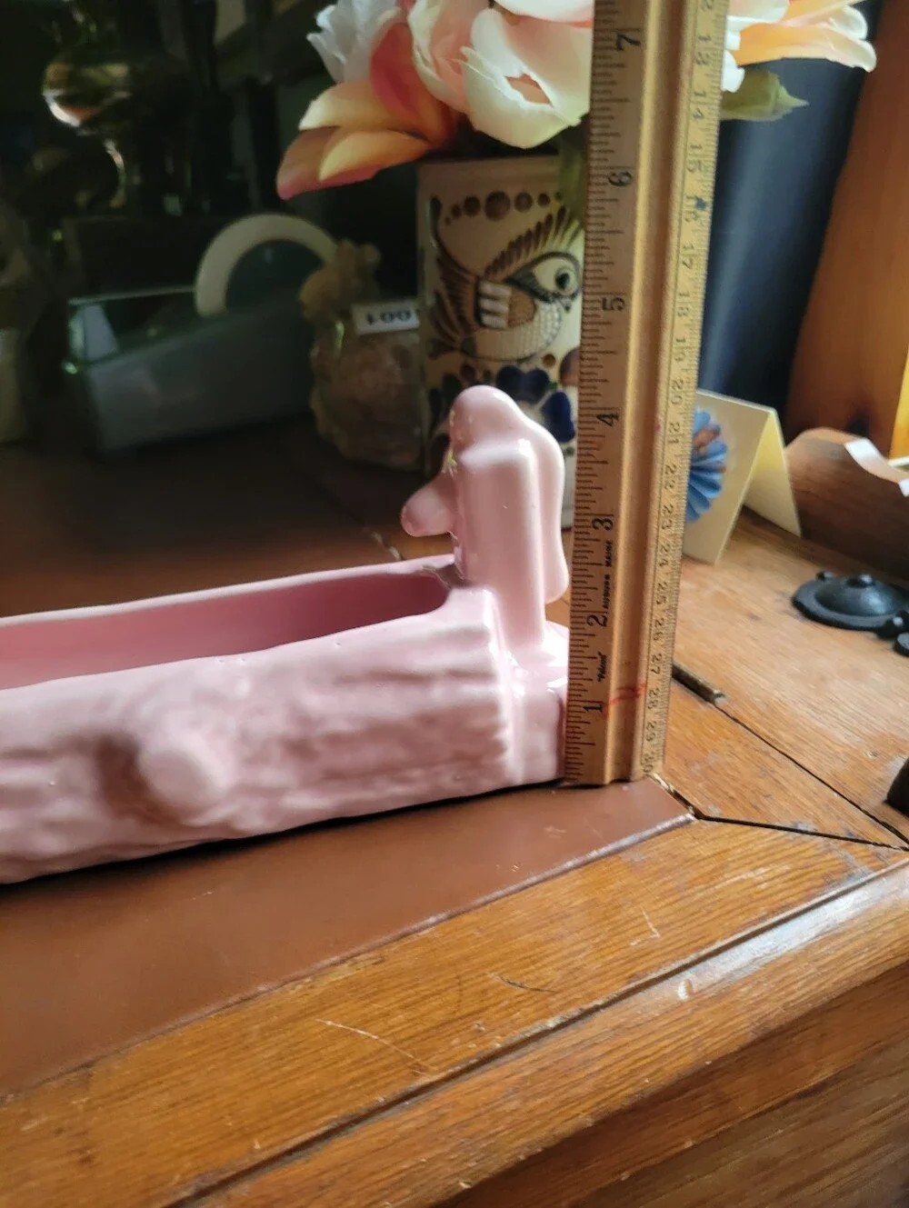 Vintage pink log trough with water pump flower pot